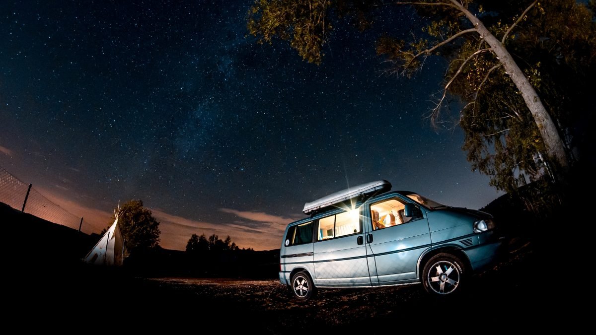 VW transporter T4 van under the stars