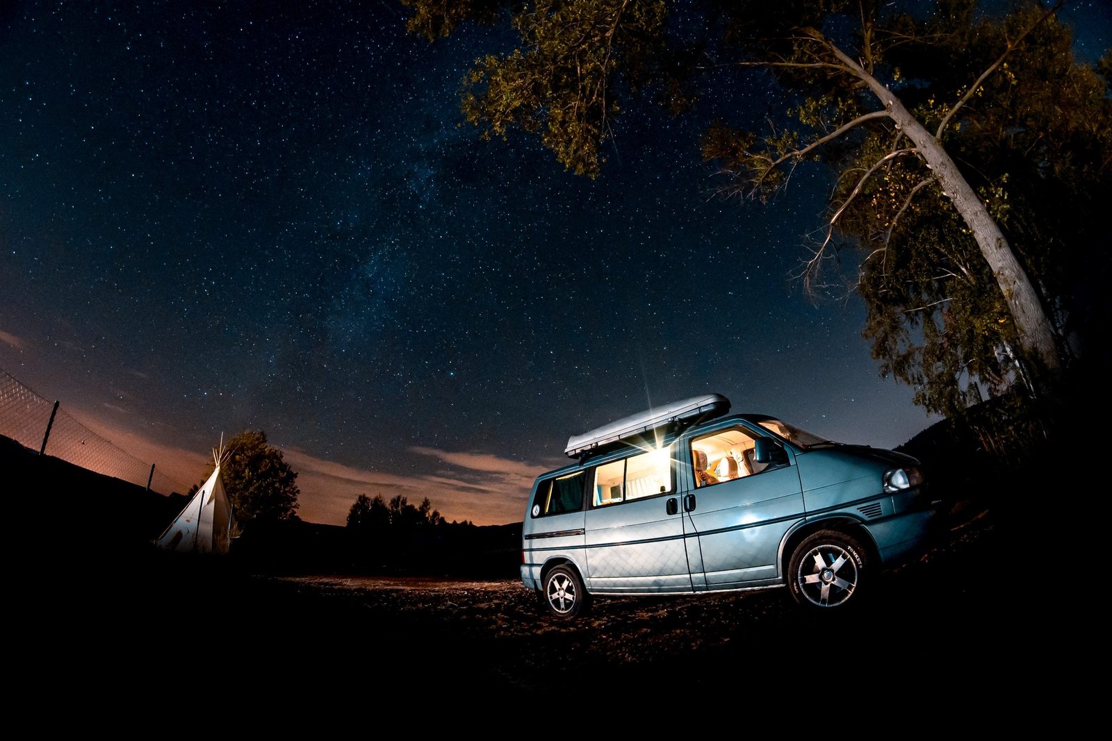 VW transporter T4 van under the stars